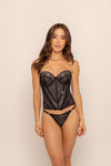 Set Canela - corset con encaje y malla texturizada, vista frontal - Celestial Íntima